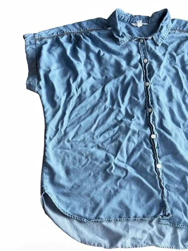 Time and Tru Womens XXL 20 Blue Chambray Lyocell Short Sleeve Button Up Top - Image 3