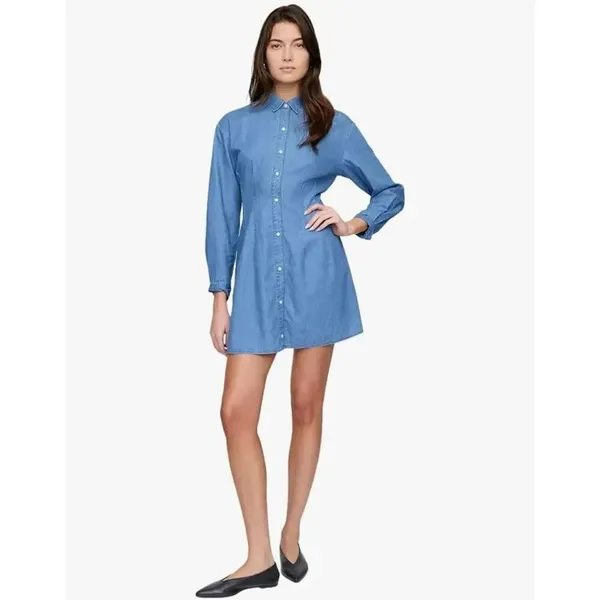 Gap blue medium wash denim fit and flare Y2K mini shirt dress - Image 2