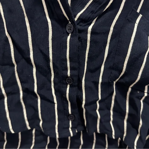 Billabong Blue and White Tropical Crush Striped Button-Up Crop Top - Image 5