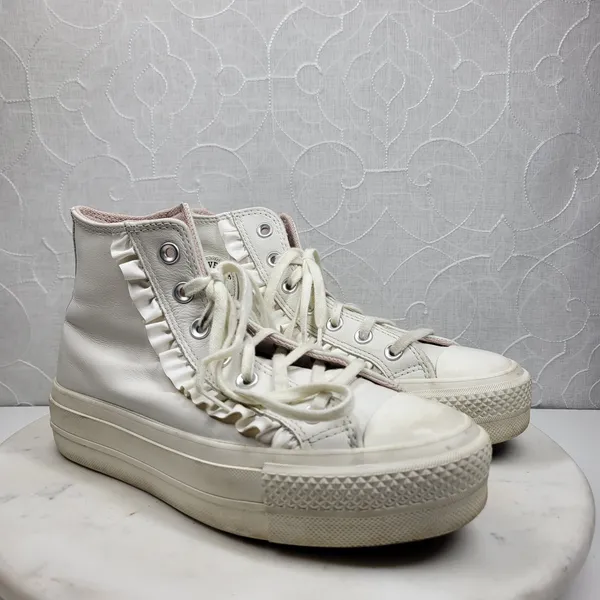 Converse CTAS Lift High Top Platform Leather Ruffle Sneakers Womens 6.5 White - Image 5