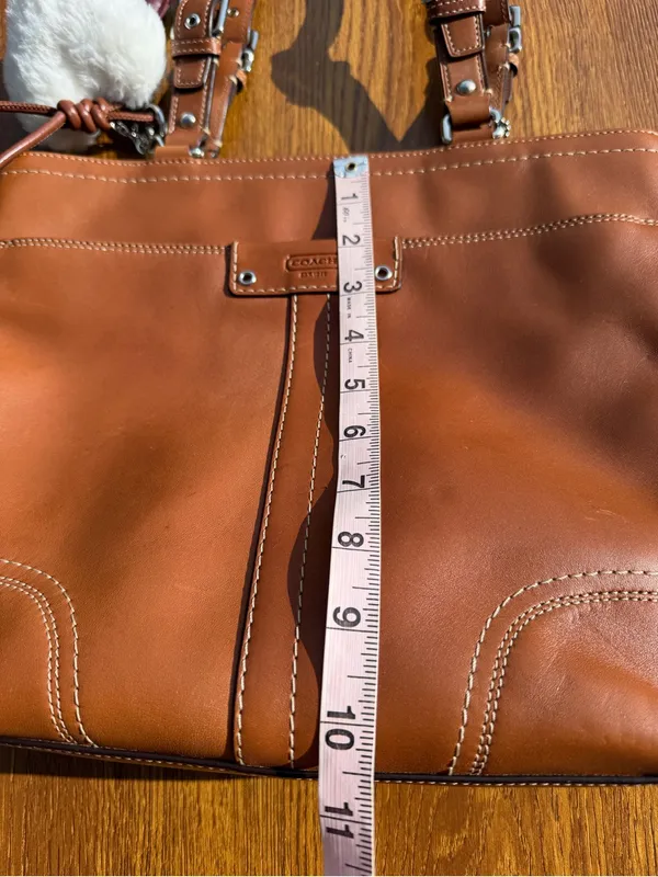 Coach Hamilton F13089 Burnished Leather Tote Cognac Brown Bag Dog Charm - Image 9