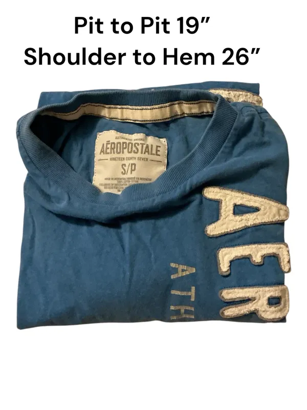 Vintage Aeropostale 1987 Graphic T-Shirt Blue Small S/P Y2K Athletic Applique Tee - Image 3