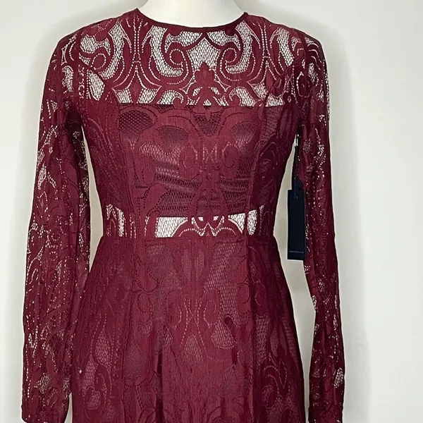 Forever 21- Burgundy Long Lace Dress - Image 3