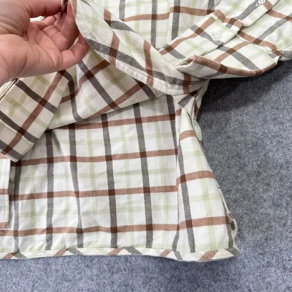 Everlane Oversized‎ Flannel Boxy Shirt Brown Green Plaid Button Down Top Small - Image 9