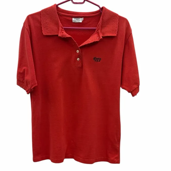 Guess George Marciano Womens Red Polo Shirt Lace Collar Cotton Medium - Image 5