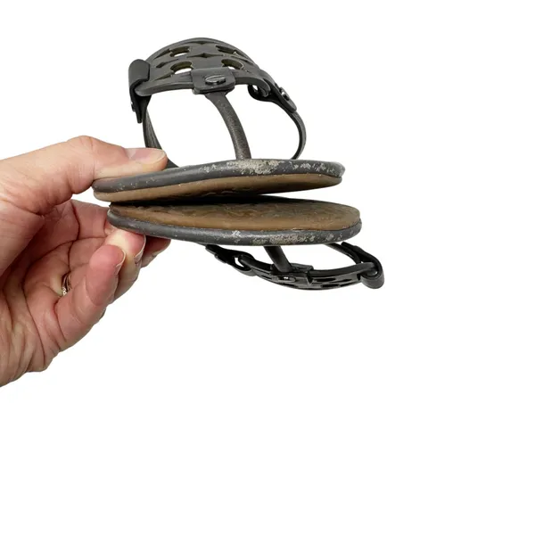 TORY BURCH Gray Grey Leather Miller Classic Designer Logo Sandals Flip Flop Sz 9 - Image 6