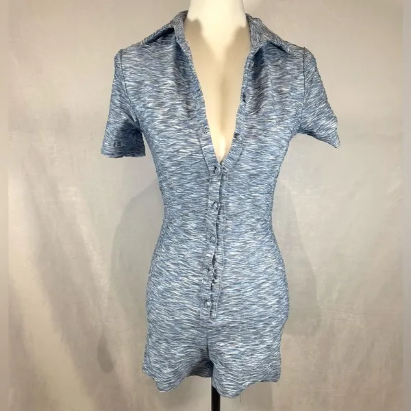Dolls Kill Bailey Rose space dye mini romper in blue textured knit size XS NWOT - Image 2