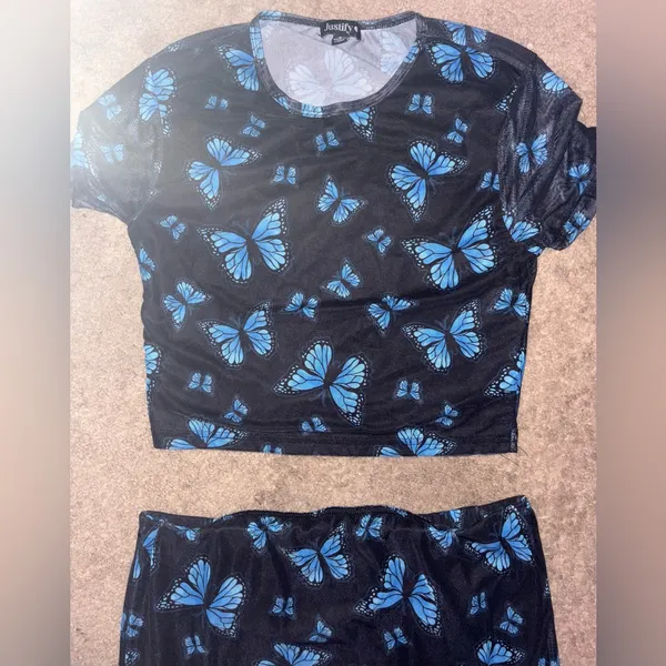Blue Butterfly Print Skirt Set Size M - Image 2