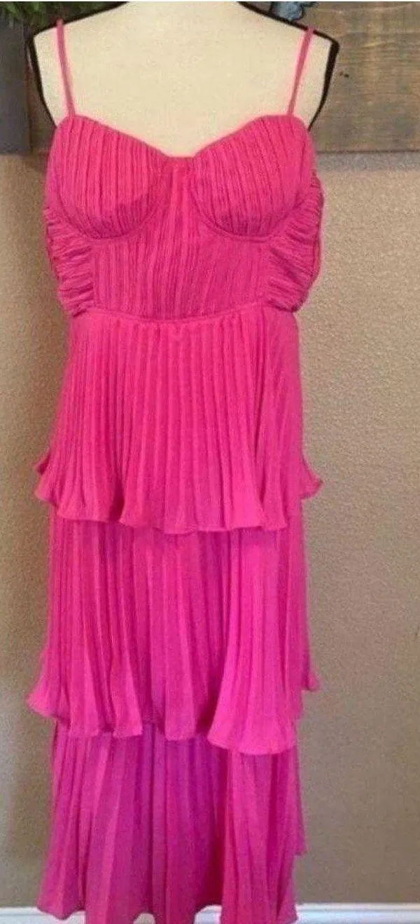 Lulus Hot Pink Tiered Midi Dress - Image 3