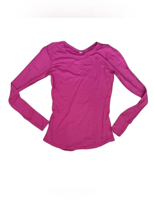 Lululemon Shirt Womens Pink Micro Stripes Swiftly Tech Long Sleeve Thumbholes 10 - Image 4