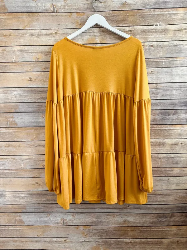 Shop Basic USA Dress Women’s Size XL Gold Mini Long Sleeve V-Neck NWOT - Image 2