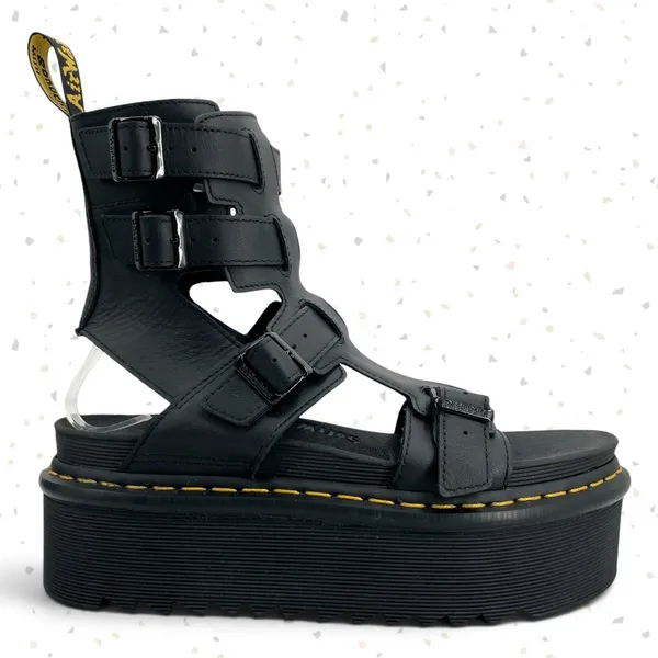 Dr. Martens Giavanna Black Leather Platform Sandals Buckles Gladiator Fit Size 9 - Image 6