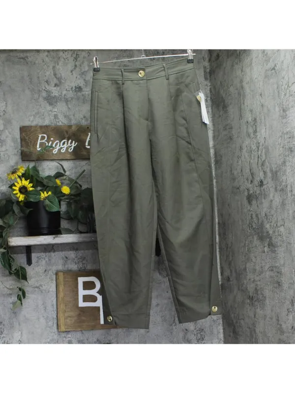 NWT Aqua Womens Folded Button Leg Balloon Pants Trousers IPL80854 Olive Green S - Image 2