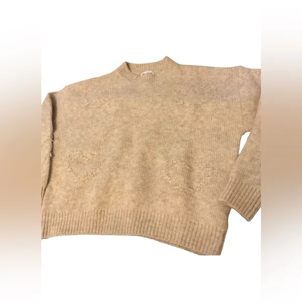 FRNCH Paris Cream Textured Heart Knit Crewneck Sweater Medium - Image 12