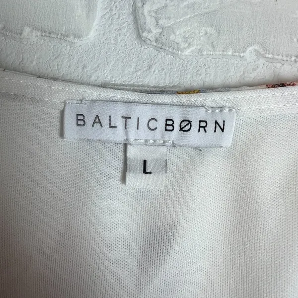 BALTIC BORN Maxi‎ Dress Womens Large White Floral Belted V-Neck Feminine Flowy L - Image 12