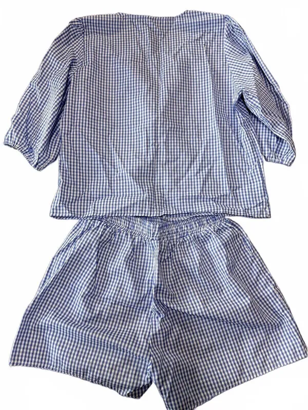 Blue and White Gingham Two-Piece Set Top and Shorts Size 1 - Image 2