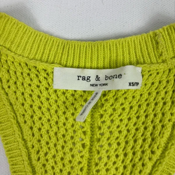 Rag &‎ Bone Mesh Tank Womens XS Neon Yellow 100% Cotton Scoop Neck Open-Knit - Image 2