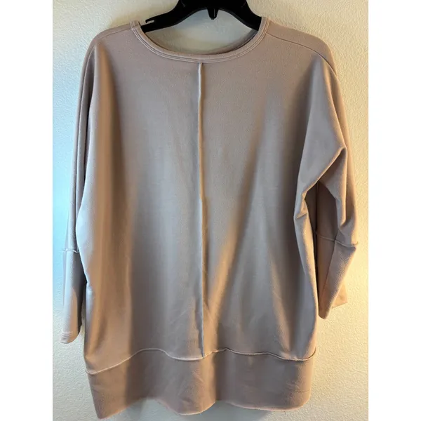 Spanx AirEssentials Oversized Long Sleeve Sweatshirt Crew Neck Tan Small - Image 7