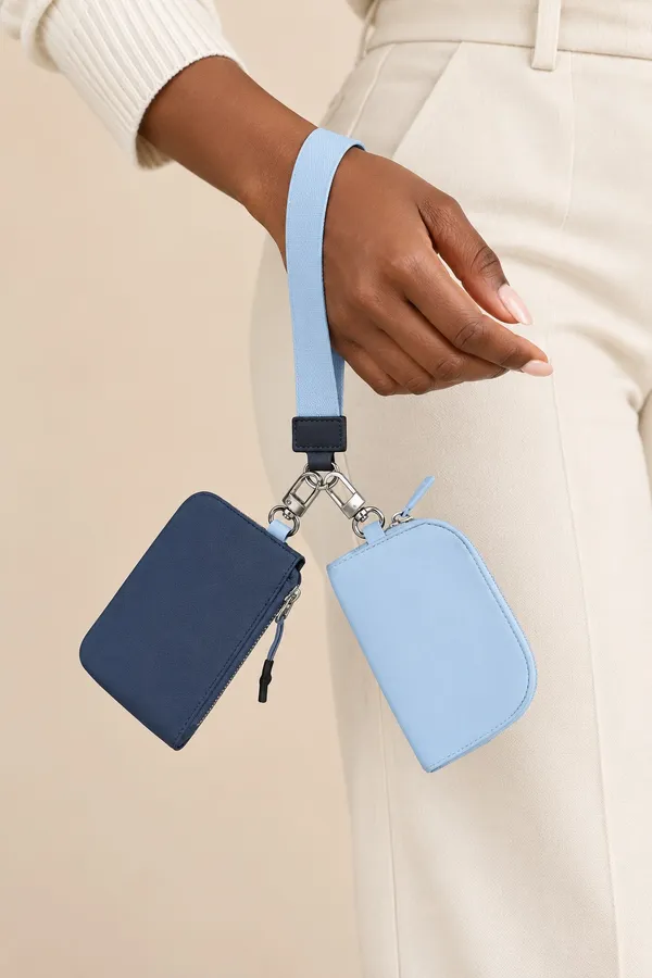 Navy Blue Wristlet Wallet & Light Blue Coin Pouch Set - Image 2
