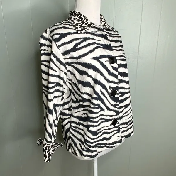 Painted Pony Black White Zebra Print Leopard Cuffs Button Up Stylish Jacket S - Image 7