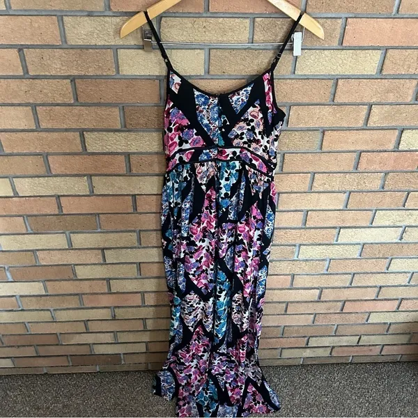 Topshop Blue Pink Purple Floral Flowy Maxi Dress w/ Slit Women’s Size 4 - Image 5