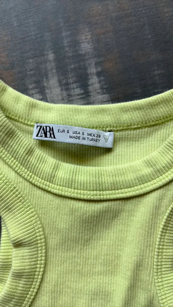 Green ZARA Top Tank Ribbed Crop Small - Image 3