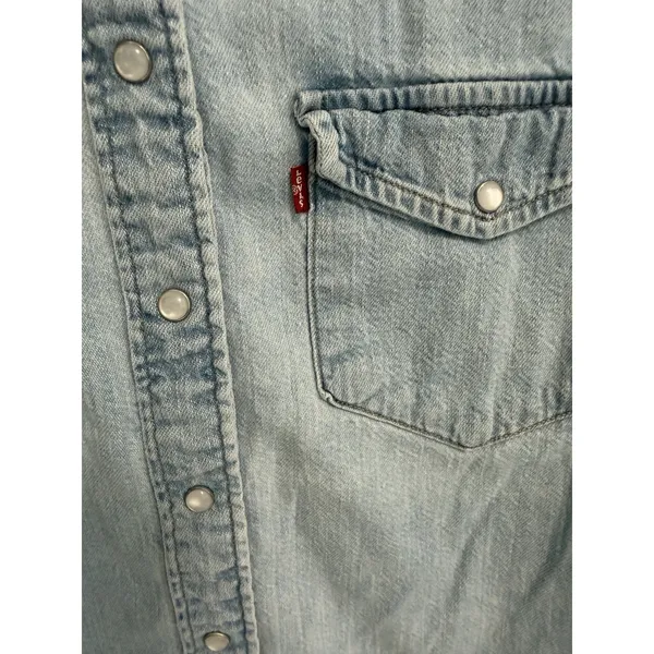 Levi's Western Cotton Blue Denim Button Down Shirt Pearl Buttons Festival - Image 5