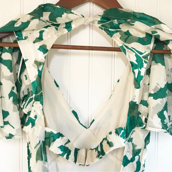 ASTR‎ the Label Velvet Burnout Midi Dress XS Green Floral Open Back Thigh Slit - Image 9