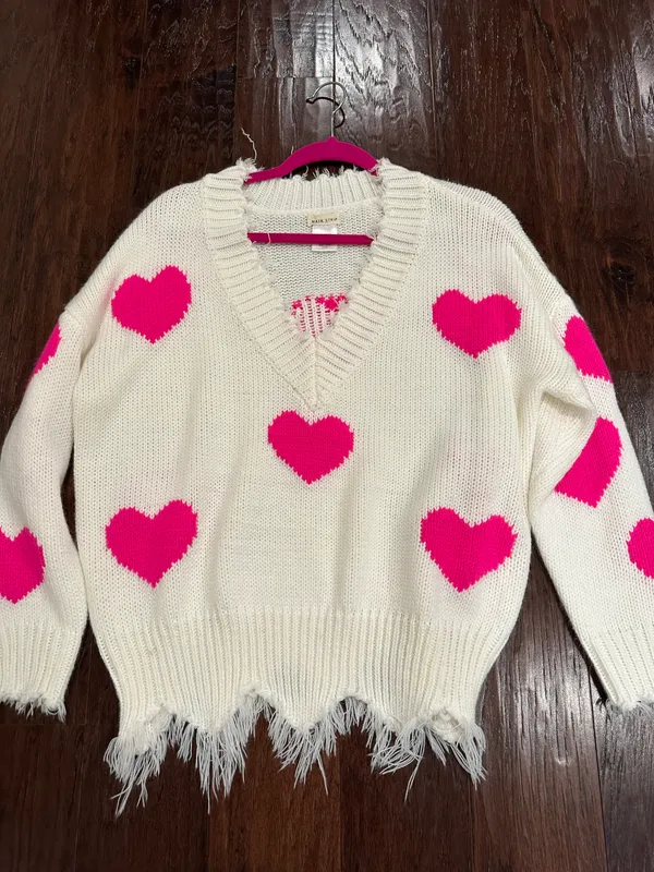 Pink And White Heart Sweater  - Image 2