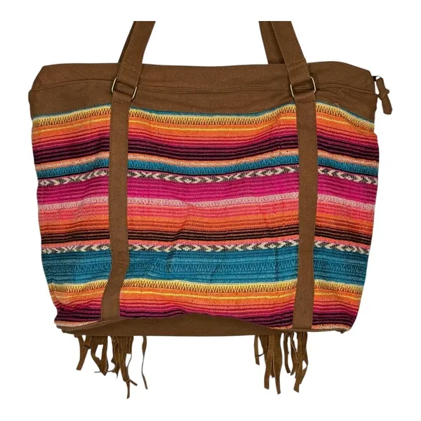 Tote Bag Womens Large Multi-Color Serape Western Boho Longhorn Fringe‎ Hippie - Image 13