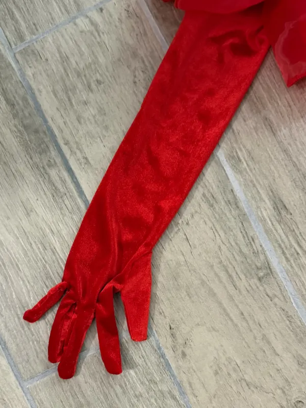Victoria's Secret Dramatic Red Velvet Gloves with Ruffle Cuffs - Image 5