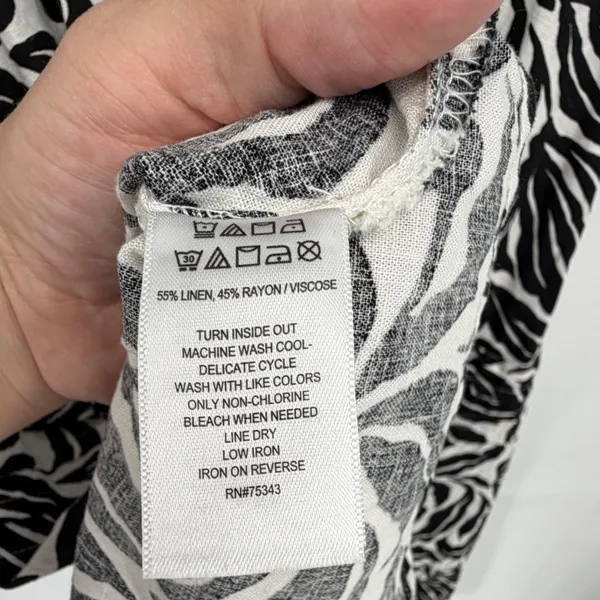 Nicole Miller New York XL Black White Floral Linen Blend Tiered Maxi Dress - Image 4