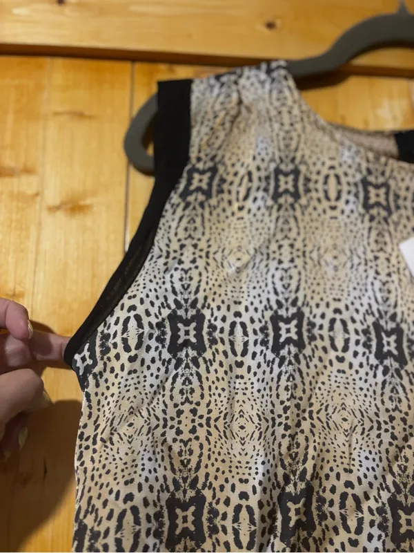 MNG by‎ Mango Animal Print Sleeveless Top with Black Trim - Size 6 Medium - Image 11