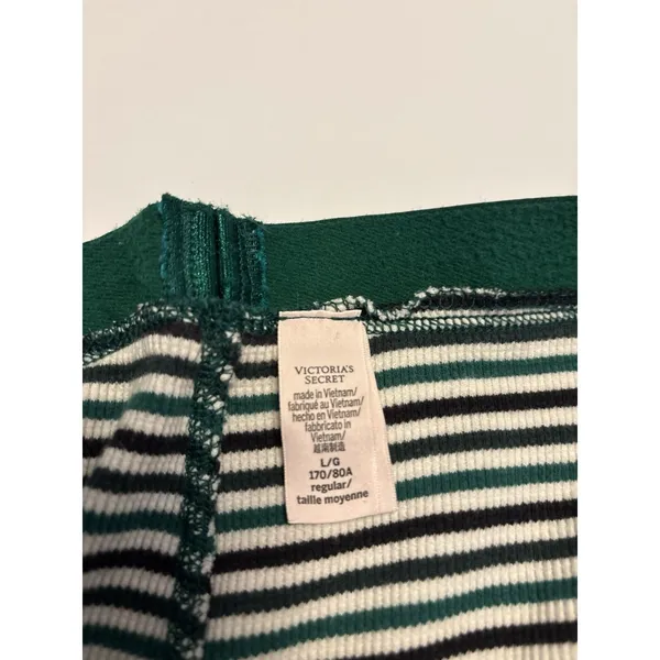Victoria's Secret Pajama Set Women L Green Striped Thermal Lounge Sleepwear Set - Image 13