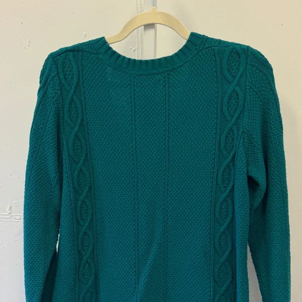 Y2K Croft & Barrow Women's Teal Green Cable Knit Button Front Cardigan Sweater M - Image 5