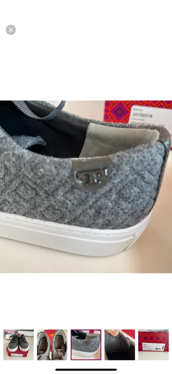 TORY BURCH Marion Quilted Fleece Lace Up Sneakers, Dovestone 8 EUC - Image 8