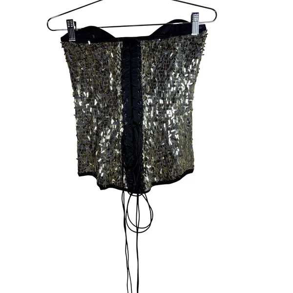 Bell Uniform Design Gold Sequin Corset Top Lace Up Back Sweetheart Small - Image 6