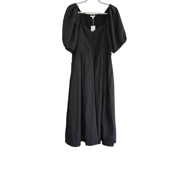 Baltic Born 1X Stefania Midi‎ Dress Black Smocked Puff Sleeve Wedding Guest NEW - Image 2