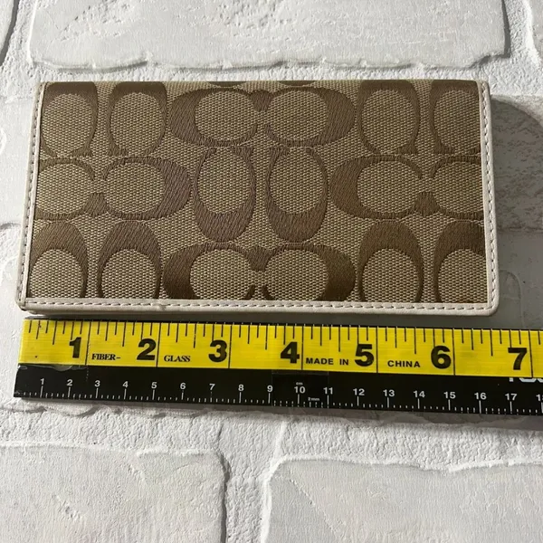 Coach Checkbook Cover Beige‎ Signature C Canvas Leather Trim - Image 2