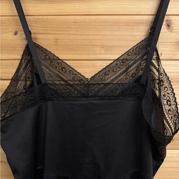 Vintage Small Black Geometric Floral Lace Trim Slip Dress Whimsigoth Fairycore - Image 7