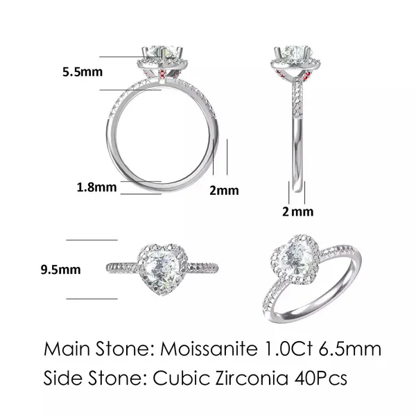 1.06 ct diamond silver 925 logo heard diamond ring - Image 6