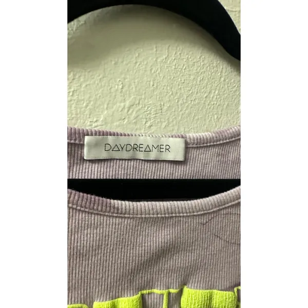 DAYDREAMER Purple Neon Green Tie Dye Baby Tee Style Ribbed Knit Tee size Medium - Image 6