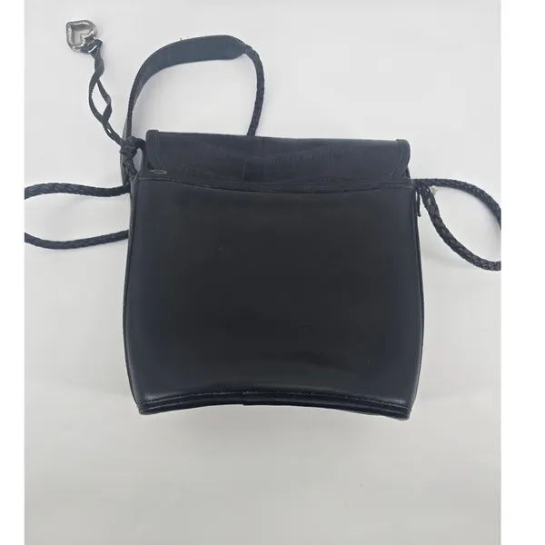 Brighton Crossbody Bag Womens Small Black Woven Croc Leather Celtic Heart Charm* - Image 3