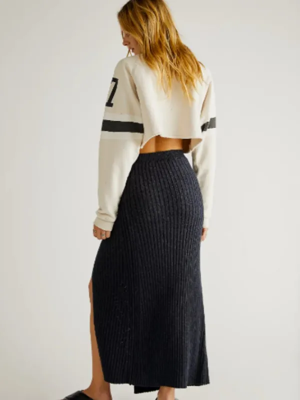Free People better days midi skirt ribbed knit green size medium bohemian fall - Image 3