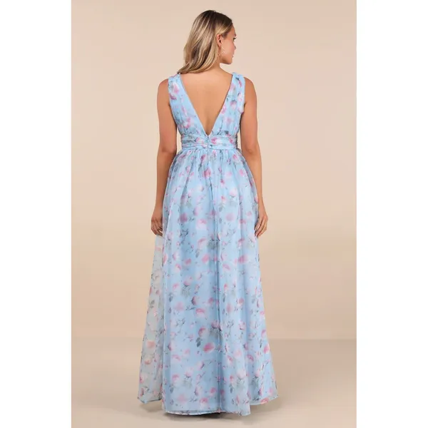 Lulus Garden Romance Organza Maxi Dress M Light Blue Floral Print Formal Wedding - Image 3