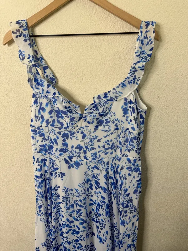 NWT Sau‎ Lee Womens Evangeline Blue Chiffon Printed Evening Dress Gown Size 10 - Image 7