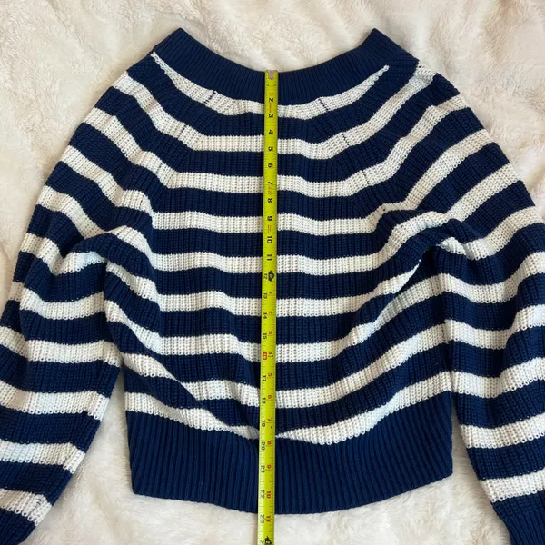 A New Day Blue & White Striped V-neck Knitted Nautical Baggy Sweater - Image 10