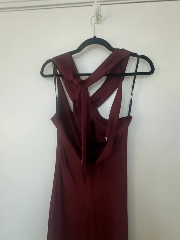 Burgundy Draped twist halter tie back gown Red Size XXS - Image 5