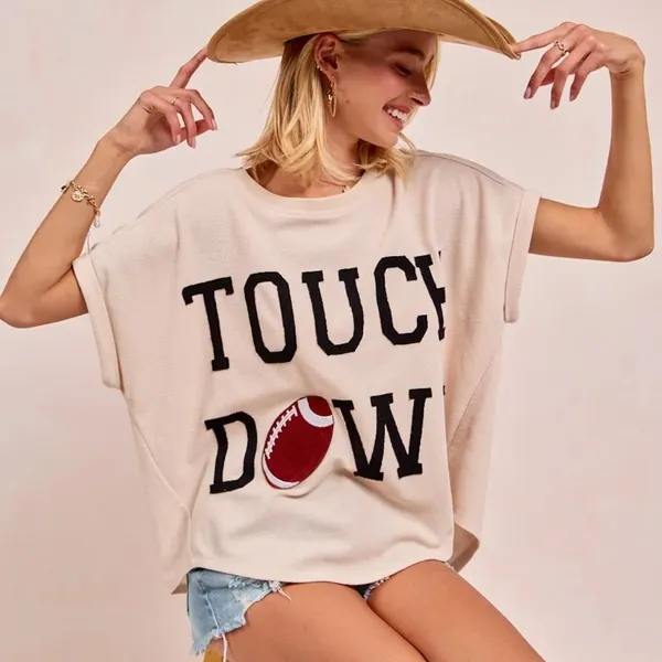 BiBi‎ Game Day Touchdown Letter Patches Waffle Short Top - Image 13
