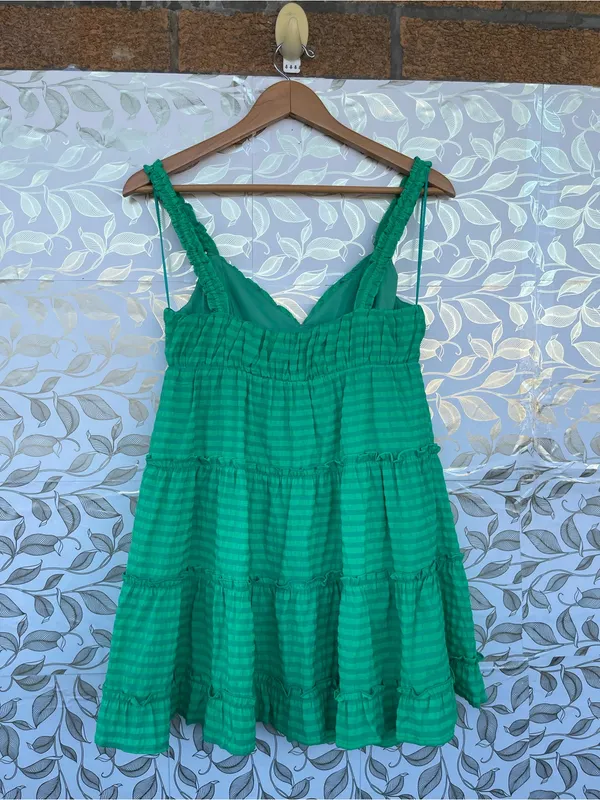 Meet Me In Santorini Green Tiered Mini Dress Smocked Straps Size S - Image 6